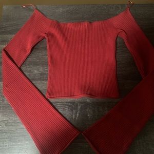 GARAGE Off The Shoulder Cropped Red Full Sleeve Top